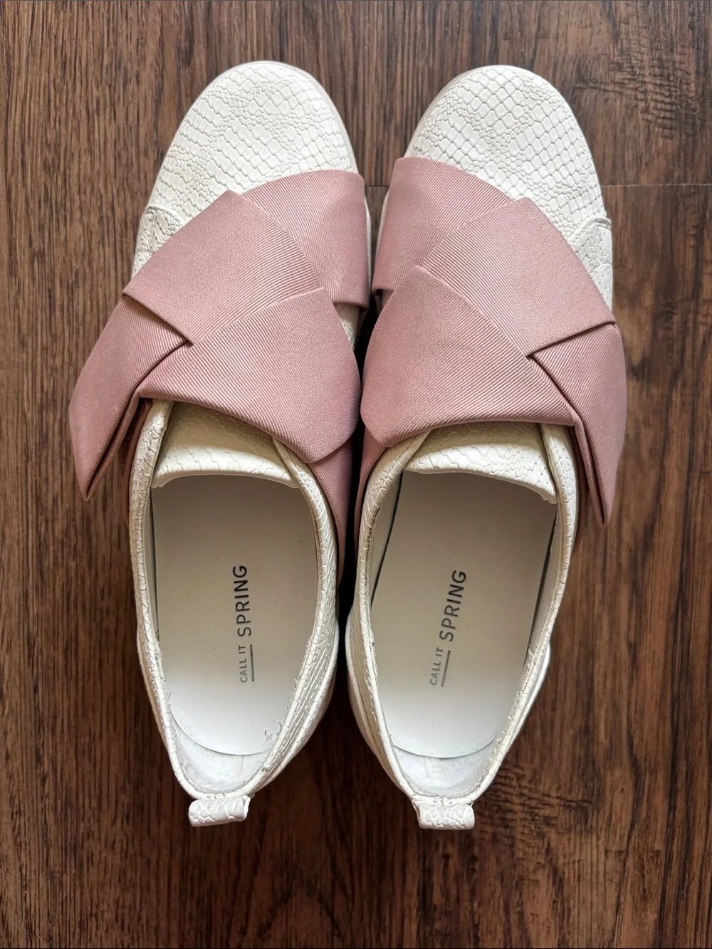 Call It Spring Platform Sneakers White Snakeskin Blush Pink Elastic Cross Strap